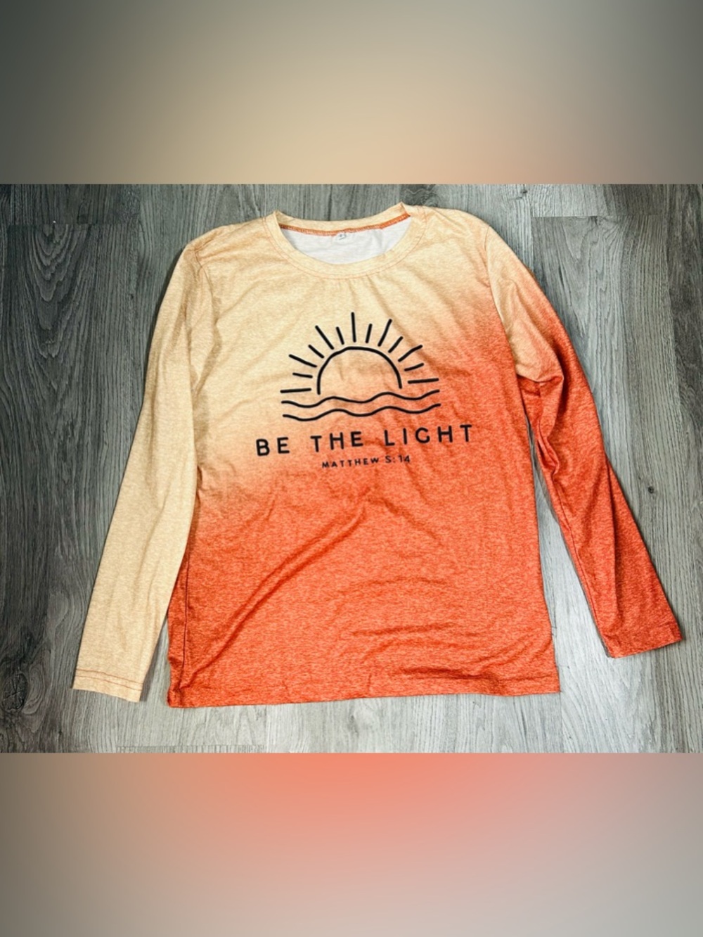 2/$12 NWOT Be The Light Ombre Long Sleeve Tee - Orange & Cream Small